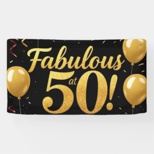 Fabulous at 50 Gold Glitter Birthday Party Banner