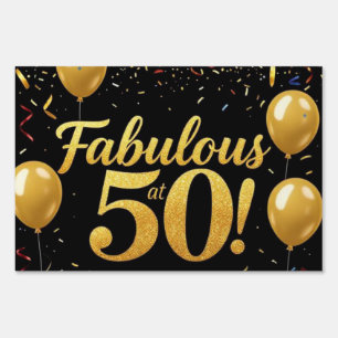 Fabulous at 50 Gold Glitter Birthday Party Banner Sign