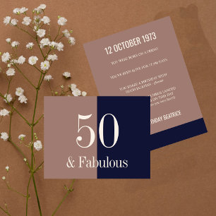 Fabulous at 50 Modern Typography Navy and Mocha