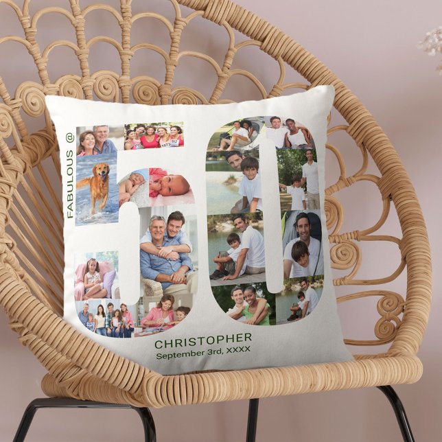 Fabulous at 50 Photo Collage 50th Birthday Custom Throw Pillow (Creator Uploaded)