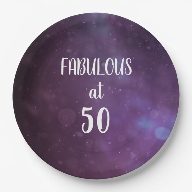 Fabulous at 50 Purple Birthday Party Paper Plates (Front)