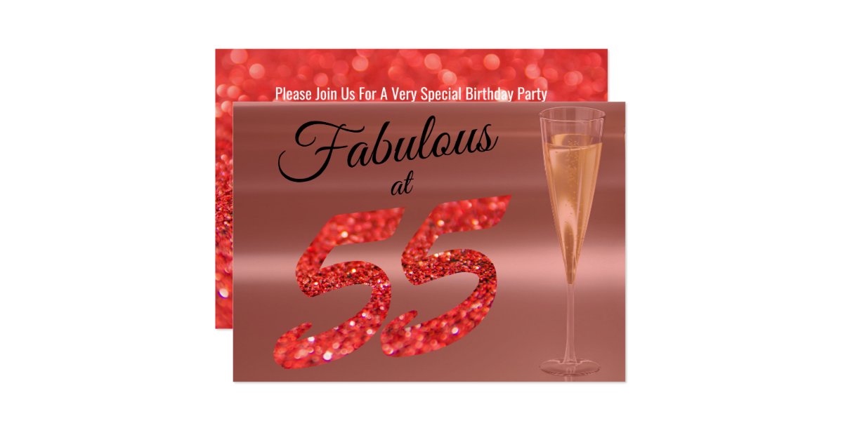 Fabulous at 55 Birthday Coral Glitter Party Invitation | Zazzle.com