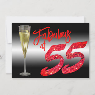 Fabulous at 55 Birthday Coral Glitter Party Invitation
