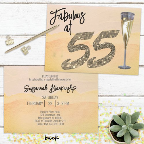 Fabulous at 55 Birthday Party Pastel Watercolor  Invitation