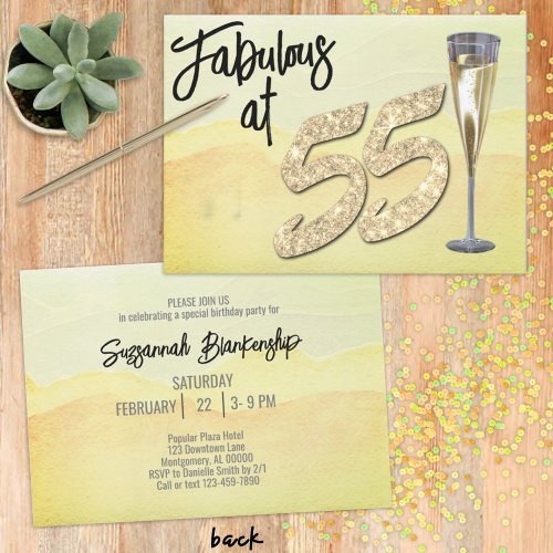 Fabulous at 55 Birthday Party Pastel Watercolor  Invitation