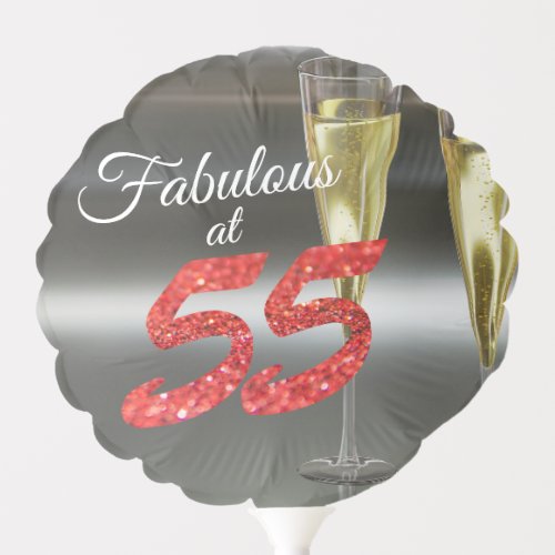 Fabulous at 55 Girly Birthday Coral Glitter Party Balloon