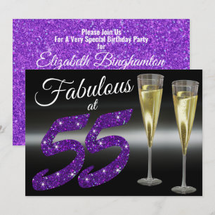 Fabulous at 55 Girly Birthday Purple Glitter Party Invitation