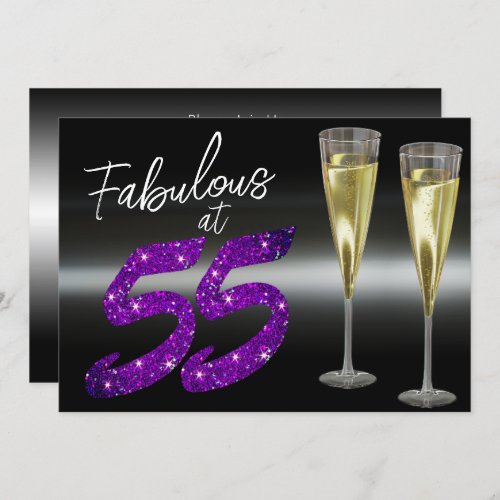 Fabulous at 55 Purple Glitter Elegant Party Invitation