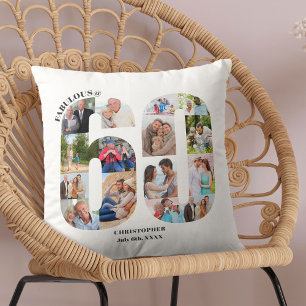 Fabulous at 60 Photo Collage 60th Birthday Custom Throw Pillow