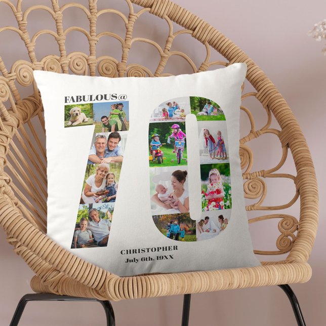 Fabulous at 70 Photo Collage 70th Birthday Custom Throw Pillow (Creator Uploaded)