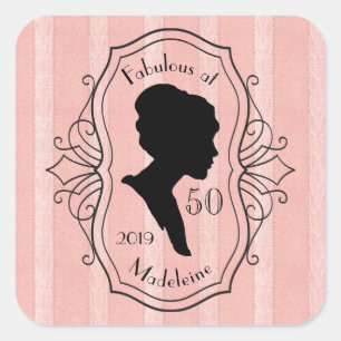 Fabulous at Fifty Cameo Lady Silhouette Dusty Pink Square Sticker