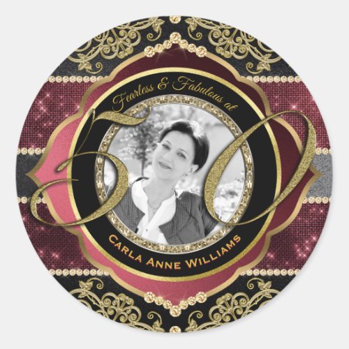 Fabulous at Fifty Gold Ruby Diamonds Photo Frame Classic Round Sticker