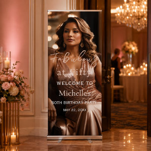 Fabulous at Fifty Rose Gold Photo 50th Birthday Re Retractable Banner