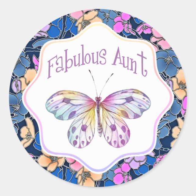 Fabulous Aunt Butterfly Gift Ideas Classic Round Sticker (Front)