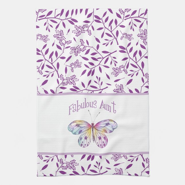 Fabulous Aunt Butterfly Pastel Kitchen Towel (Vertical)