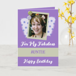 Fabulous auntie photo name purple green birthday card | Zazzle