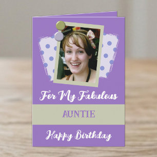 Fabulous auntie photo name purple green birthday card