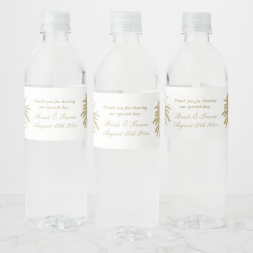 Fabulous beach wedding palm tree silhouette water bottle label