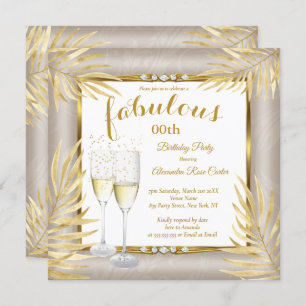 Fabulous Beige Gold Palms Champagne Party Invitation