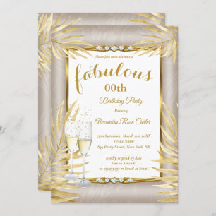 Fabulous Beige Gold Palms Champagne Party Invitation