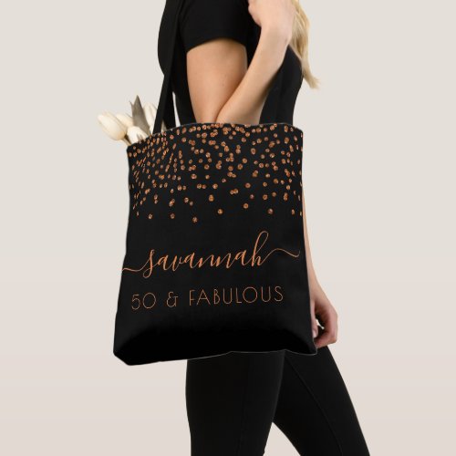 Fabulous birthday black gold glitter monogram tote bag