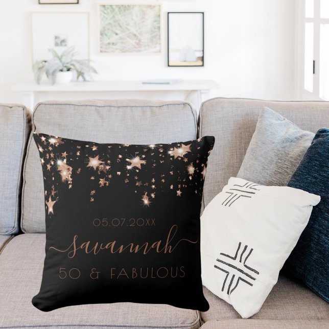 Fabulous birthday black gold monogram sparkle throw pillow (Creator Uploaded)