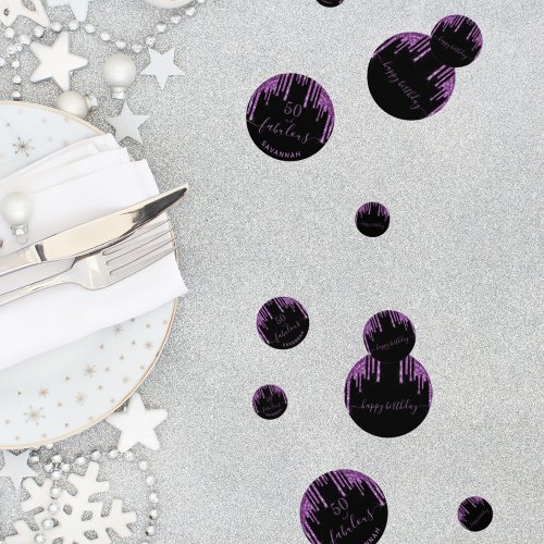 Fabulous birthday black purple glitter modern chic confetti