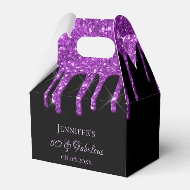 Fabulous birthday black purple glitter monogram favor boxes (Front Side)