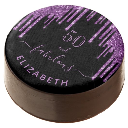 Fabulous birthday black purple glitter sparkle 50 chocolate covered oreo (Angled)