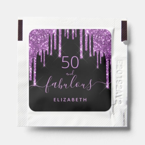 Fabulous birthday black purple glitter sparkle 50 hand sanitizer packet