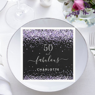 Fabulous birthday black purple glitter sparkle 50 napkins
