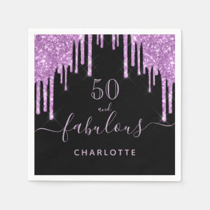Fabulous birthday black purple glitter sparkle napkins