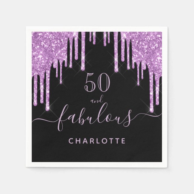 Fabulous birthday black purple glitter sparkle napkins (Front)
