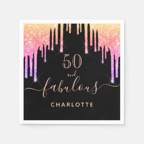 Fabulous birthday black rainbow glitter sparkle napkins