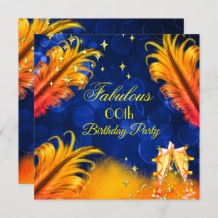 Fabulous Birthday Blue Gold Yellow Champagne Party Invitation