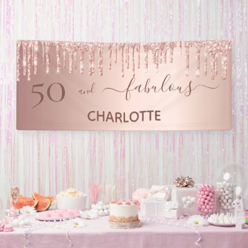 Fabulous birthday blush rose gold glitter welcome banner