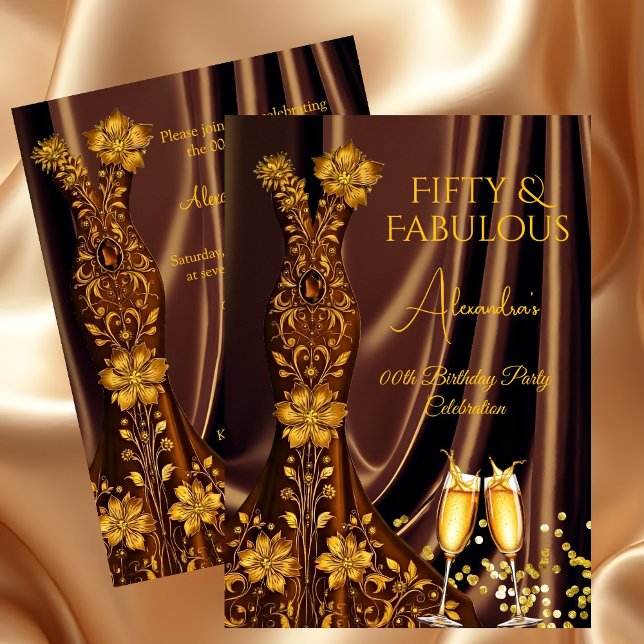 Fabulous Birthday Caramel Gold Dress Champagne Invitation (Creator Uploaded)