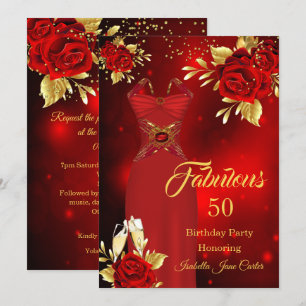 Fabulous Birthday Champagne Dress Red Rose Gold Invitation