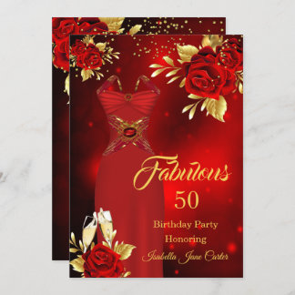 Fabulous Birthday Champagne Dress Red Rose Gold Invitation