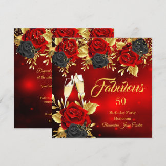 Fabulous Birthday Champagne Red Black Rose Gold Invitation