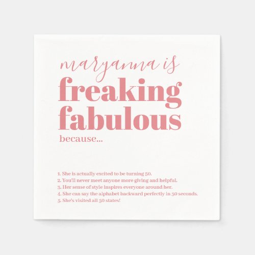 Fabulous Birthday Facts Pink Personalized Napkins