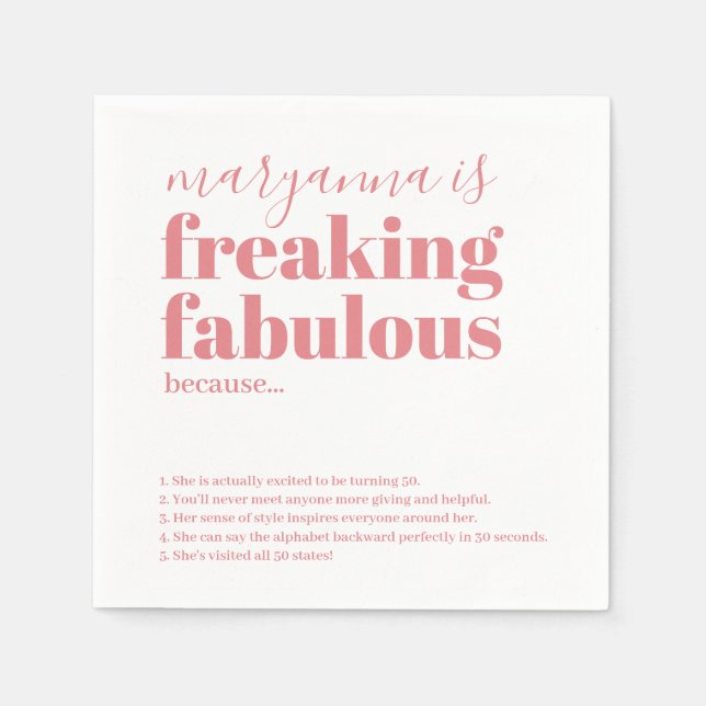 Fabulous Birthday Facts Pink Personalized Napkins (Front)