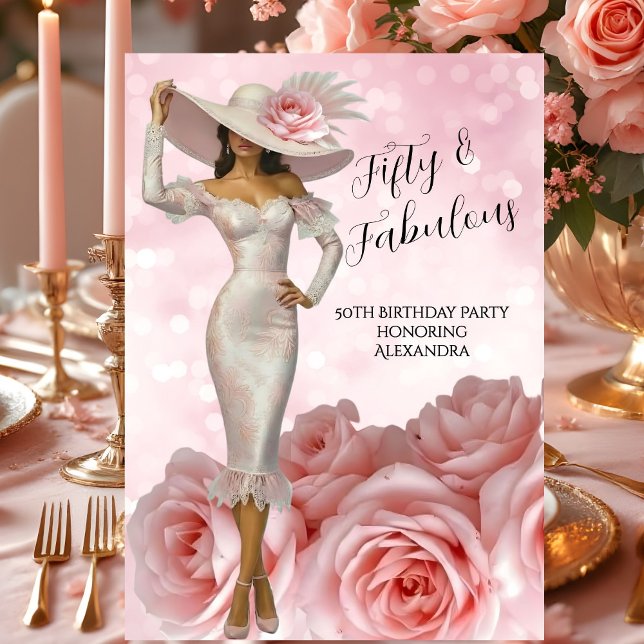 Fabulous Birthday Glamor Woman Pink Roses Invitation (Creator Uploaded)