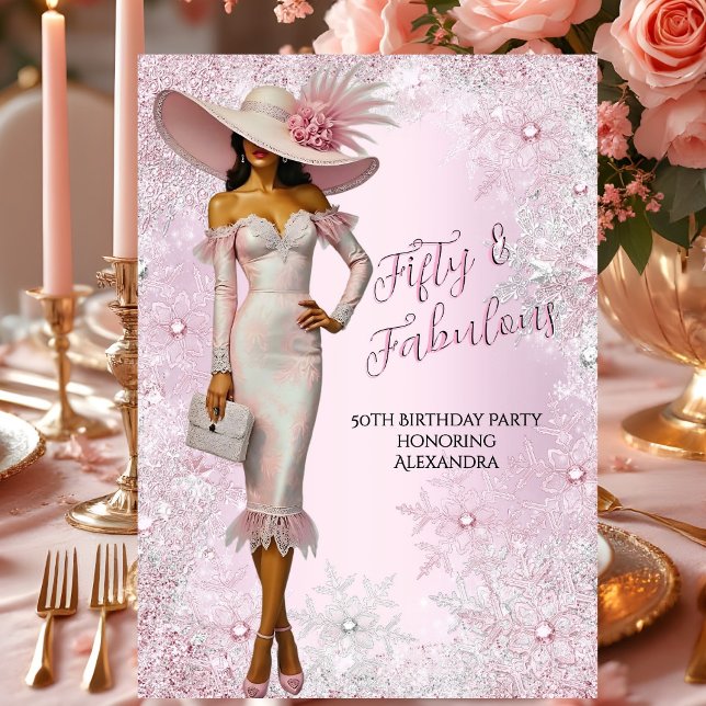 Fabulous Birthday Glamor Woman Pink Snowflakes Invitation (Creator Uploaded)