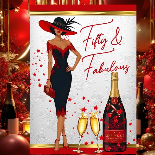 Fabulous Birthday Glamorous Woman Red Champagne Invitation (Creator Uploaded)