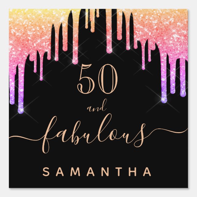 Fabulous birthday glitter black rainbow sparkle sign (Front)