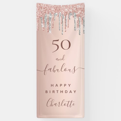 Fabulous birthday glitter rose gold pink silver banner