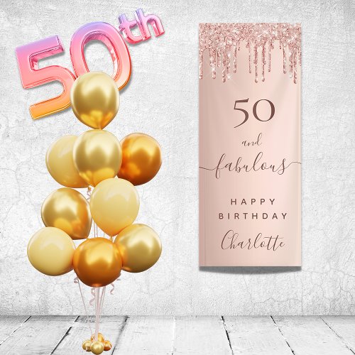 Fabulous birthday glitter rose gold pink welcome banner