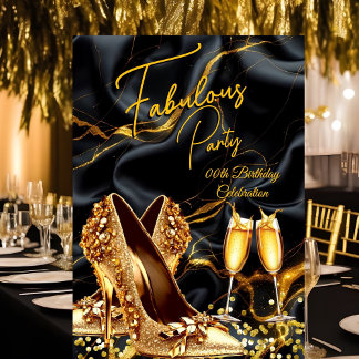 Fabulous Birthday Gold Heels Black Champagne Invitation