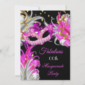 Fabulous Birthday Hot Pink Gold Masquerade Party Invitation